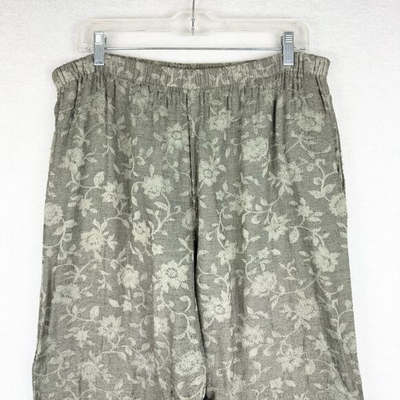 Vintage CP Shades Jaquard Floral Flax Blend Elastic Waist Pull On Pant Tan Sz M - Picture 3 of 13